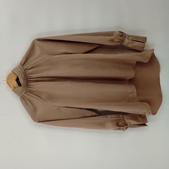 Joie Omara Mock neck blouse top size small tan long flare sleeve shimmer - Picture 3 of 8